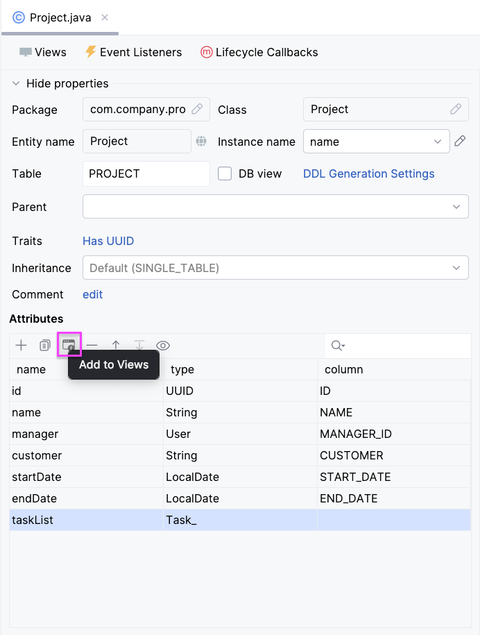 You’ll also see the task list right there. It could have been added in the view creation wizard, or any time later via the Add to Views button