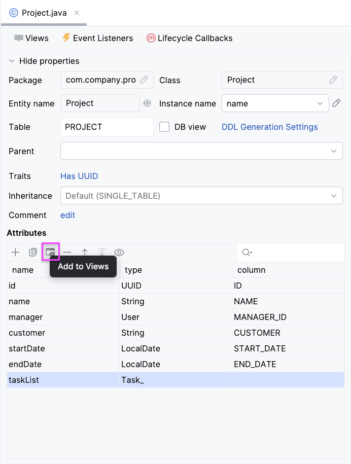 You’ll also see the task list right there. It could have been added in the view creation wizard, or any time later via the Add to Views button