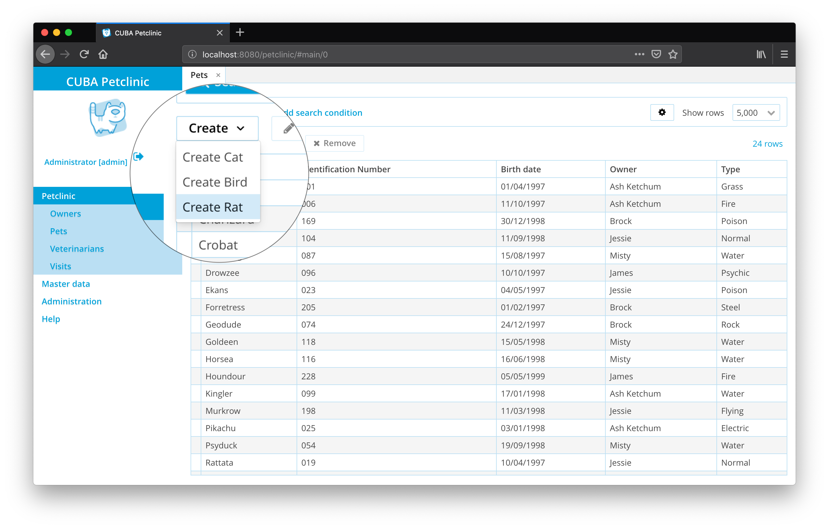 Pet browse screen with entity inheritance