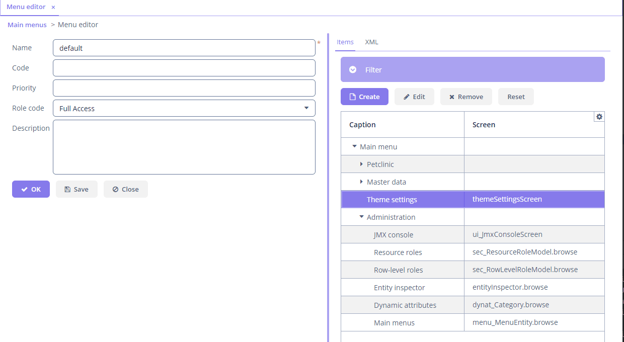 Menu Editor