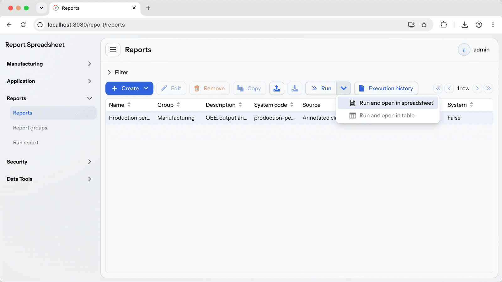 Report Spreadsheet